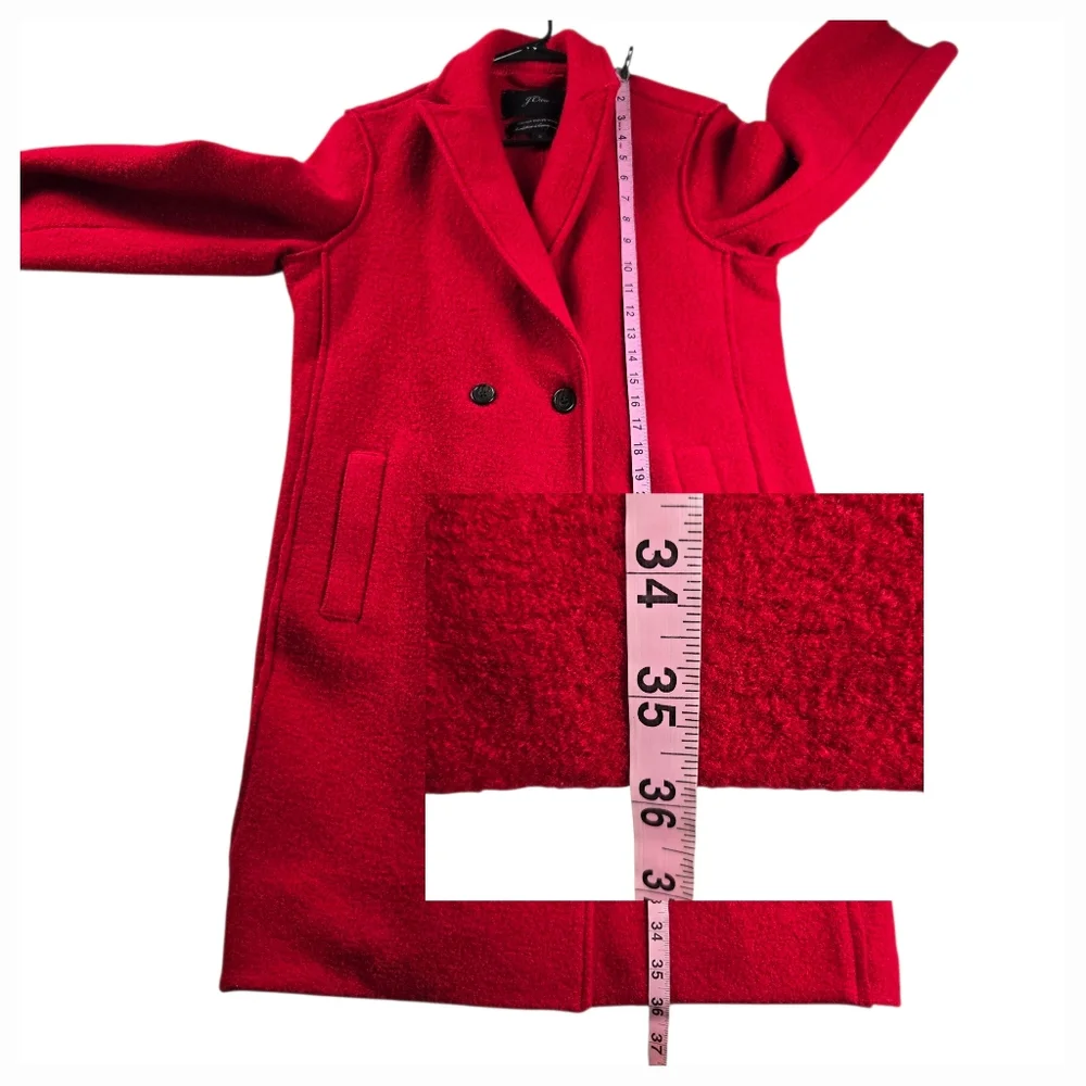 J.Crew Daphne Italian Boiled‎ Wool Red Double Breasted Unlined Coat Women Size 6